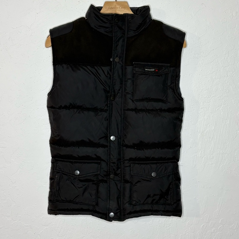 Woolrich‎ Signature Black Hooded Goose Down Insulated Vest Full Zip Youth 10/12